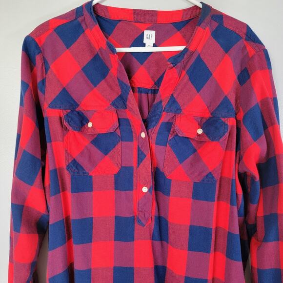 Gap Flannel Plaid Tunic Top Women XL Casual Country Western Cowgirl Preppy Cozy - Picture 2 of 8